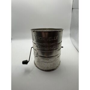 Bromwells Measuring Sifter Vintage Kitchen Tool Metal Handle Crank